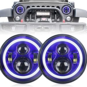 7 pous ble Halo Limye Jeep Wrangler Blue Halo Headlights Pou Jeep JK