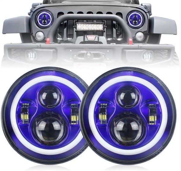 7 pous ble Halo Limye Jeep Wrangler Blue Halo Headlights Pou Jeep JK