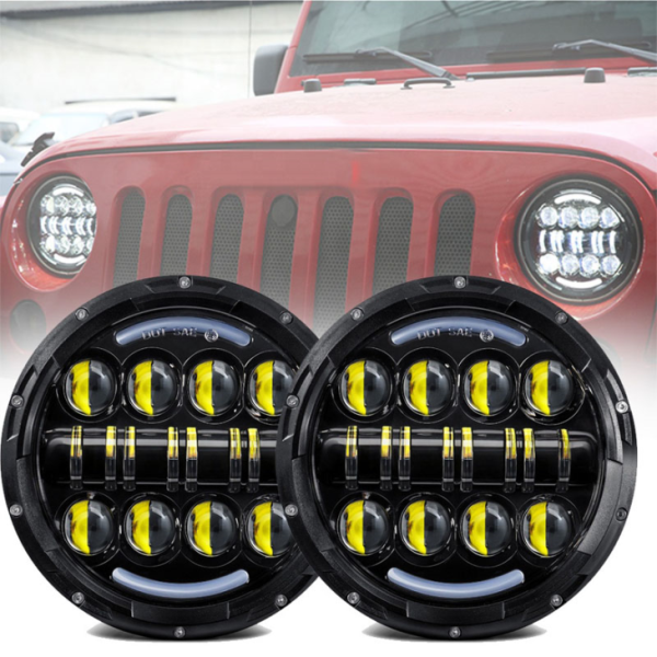 7 Inch dirije limyè 80W Pou Jeep Wrangler JK Avèk lajounen Kouri Limyè Vire siyal