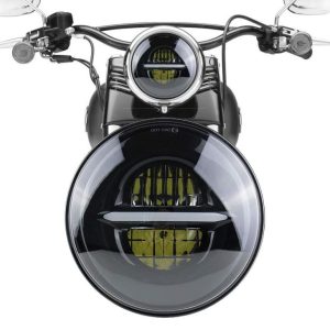 7 Inch Round limyè 12V 24V Avèk Halo Angel Eyes DRL Motosiklèt Headlamp Pou Land Rover Defender Pou Royal Enfield Headlight