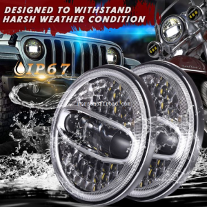 7 "Led limyè Avèk konvèsyon Halo Pou Harley & Pou Jeep Wrangler JK