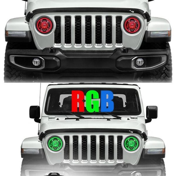 9 Koulè Pous Chanje Rgb Led Halo Limyè Pou Jeep Wrangler JL 2018 2019