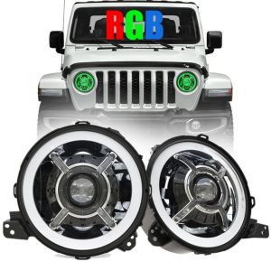 Nouvo Koulè Arive Chanje 9 Pous Ki Ap dirije Halo Limyè Pou Jeep Wrangler JL 2018 + Rgb JL Led Headlights