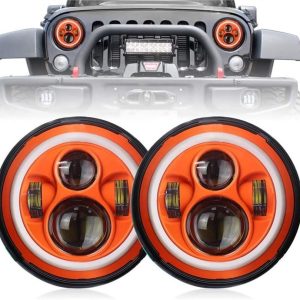 DOT Emark 7 Inch Round Orange Halo Limyè Pou Jeep Wrangler JK TJ LJ ak Harley Davidson Motosiklè-Skoutè