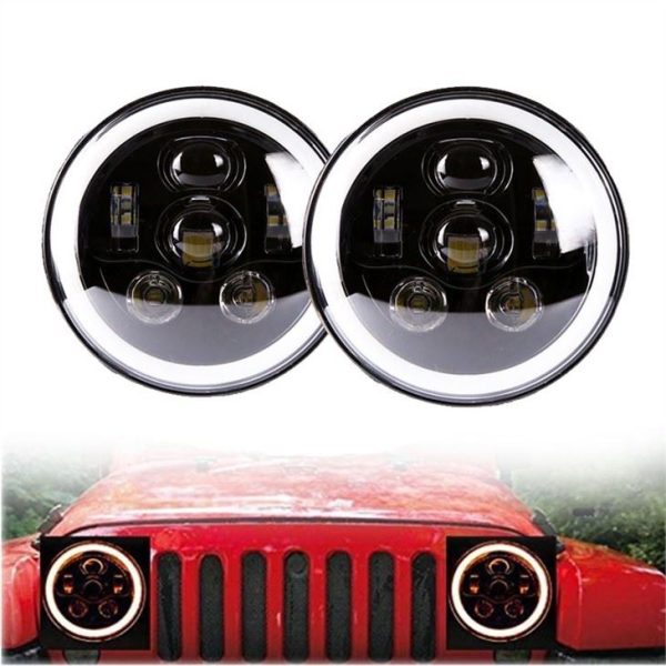 Morsun 7inch Round Headlight Pou 07-'17 Jeep Wrangler Unlimited JK 4 Pòt Pwojektè lanp