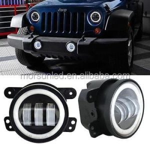 Morsun Round ki ap dirije Fog Limye Pou Jeep Wrangler JKU TJ LJ 4inch limye ak Halo DRL