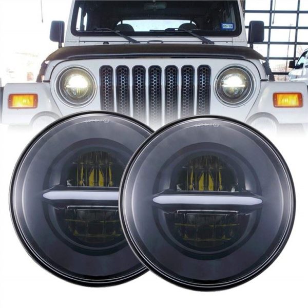 Morsun Round ki ap dirije tet ak Halo Zanj DRL Headlight Forep Wrangler JK