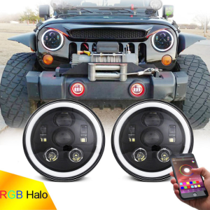 Rgb Halo ki ap dirije Limyè 7 Inch Pou Jeep Wrangler JK JL Multi Fonksyon RGB Headlamp