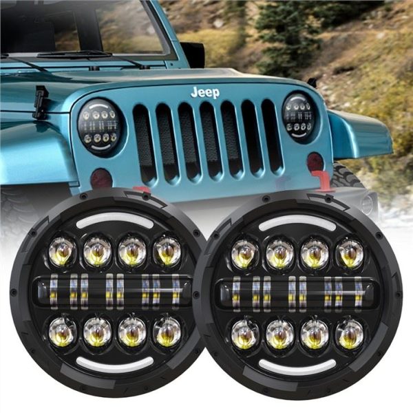 Sele bout bwa Gwo bout bwa 7inch Pou 07-17 Jeep Wrangler Hi-Lo gwo bout bwa H4 12V 24V headlamp ak Halo